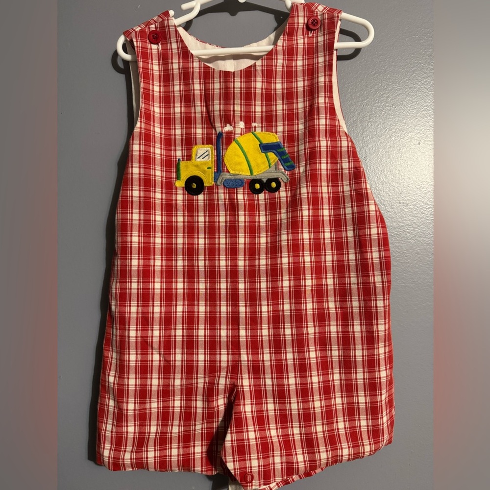 Kelly's Kids Red Plaid Bodysuit with Yellow Truck